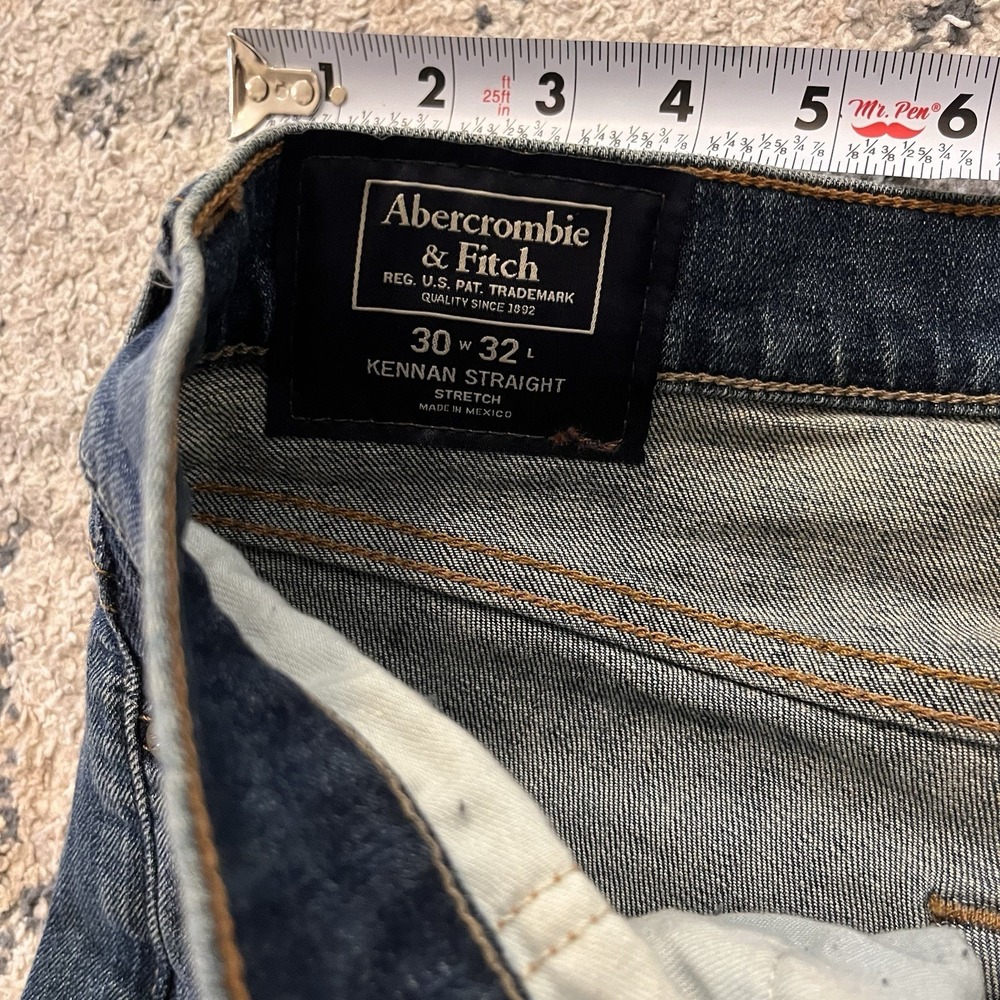 Abercrombie & Fitch Kennan Straight Medium Blue Wash Jeans Mens 30x32 Stretch - Picture 6 of 9